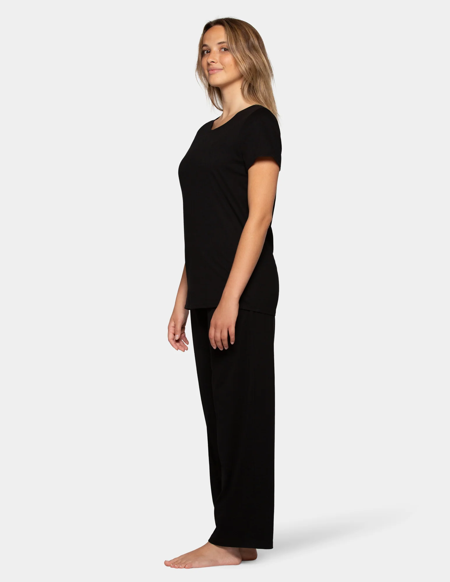 Soft & Breathable Short Sleeve Tee with Long Pant Pajama Set - Image 5
